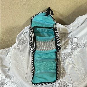 Travelon Teal Zebra print hanging cosmetic bag